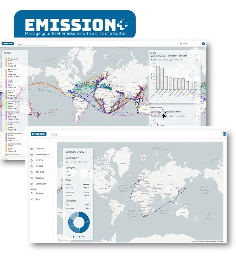 Emission+ filo rota haritalama ve emisyon izleme ekranı